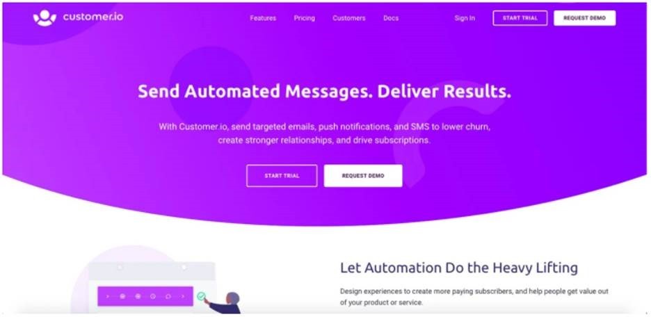 Customer.io software automates messages, designs experiences & pushes subscriptions of products/services