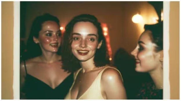 One of the Midjourney photos featuring three women at a house party